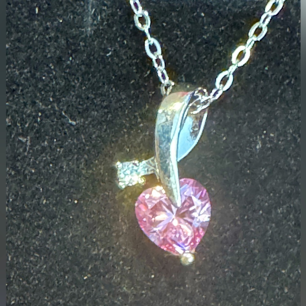 Moissanite Heart Shaped Pink & Lab Created Diamond Pendant Sterling Silver. NWOT